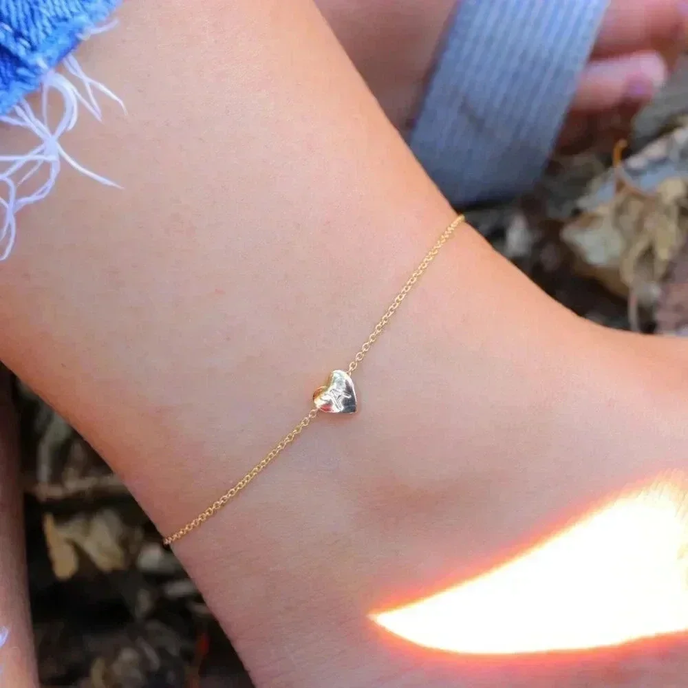 ❤️HEART CHARM PERSONALIZED CUSTOM DAINTY GOLD INITIAL ANKLET GIRL TEEN,ELDM22225